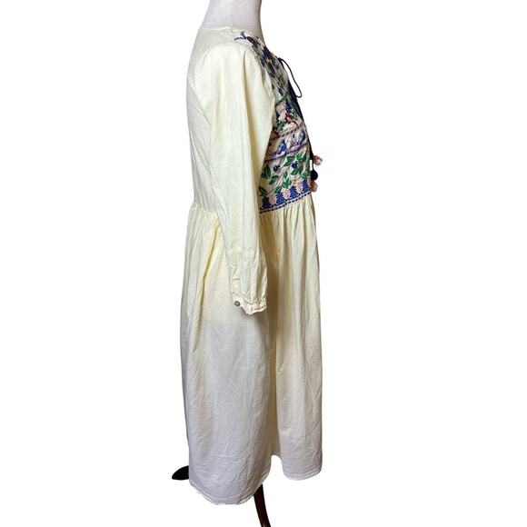 Ethnic by Outfitters Embroidered Floral Dress Yellow Pinstripe XS Boho Peasant - Picture 5 of 8